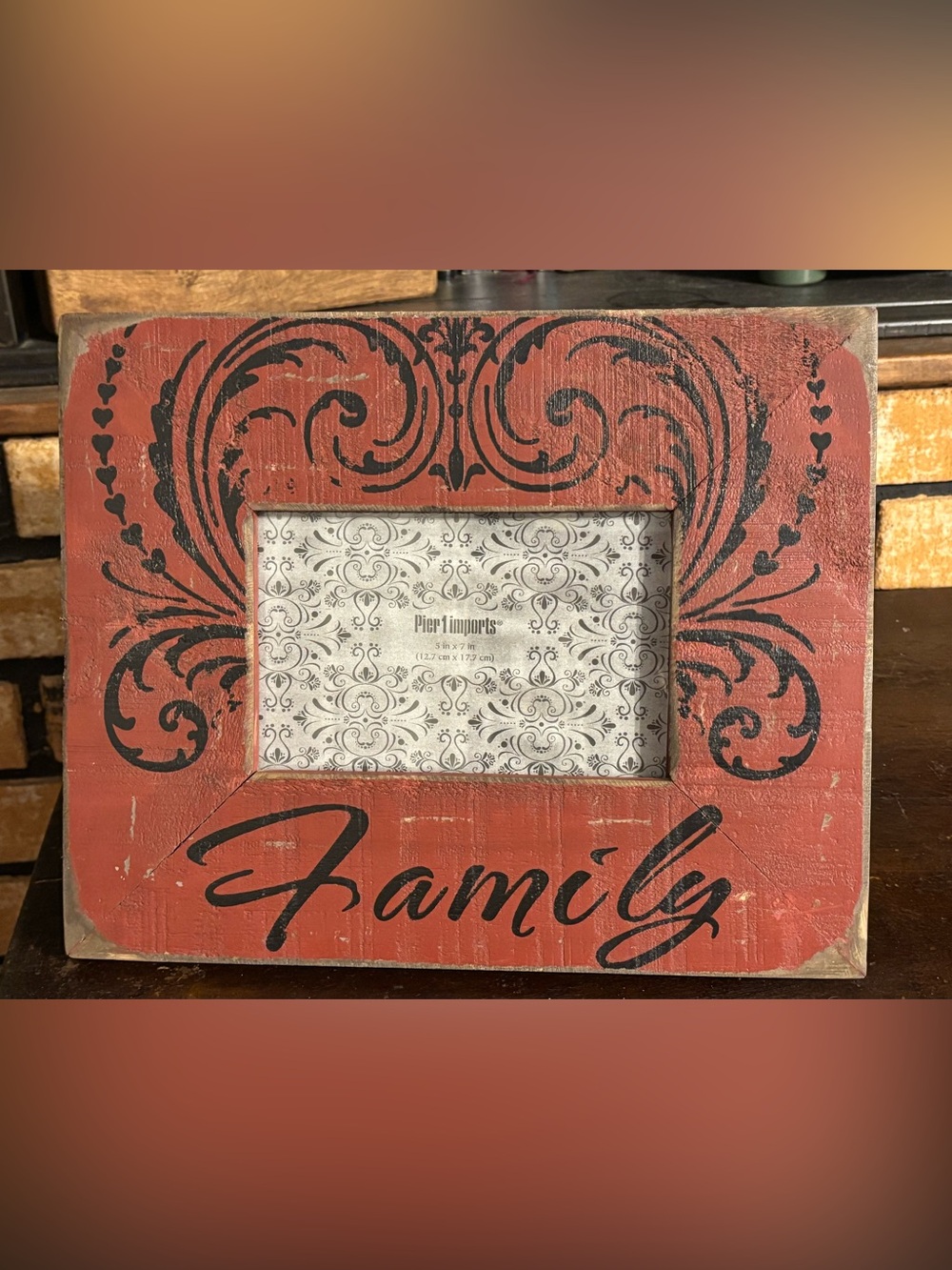 Pier 1 Red and Black 'Family' Decorative Photo Frame